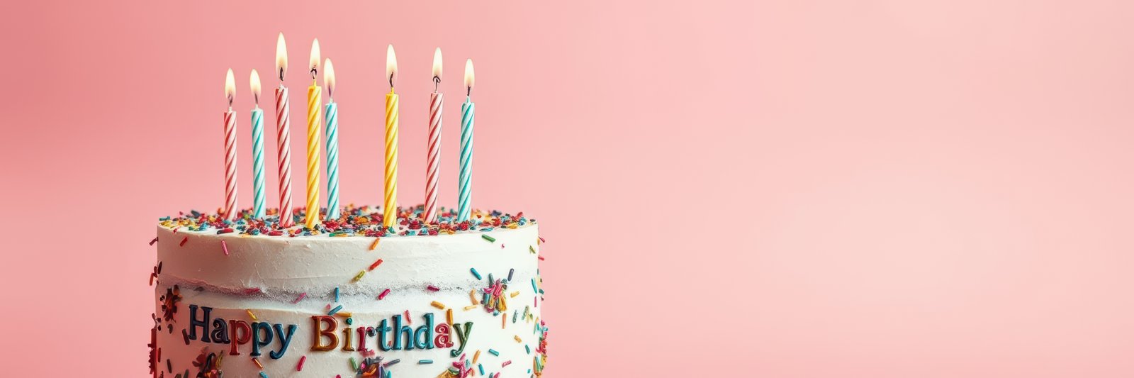 Freshly decorated birthday cake with colorful candles ready for celebration in a cozy setting